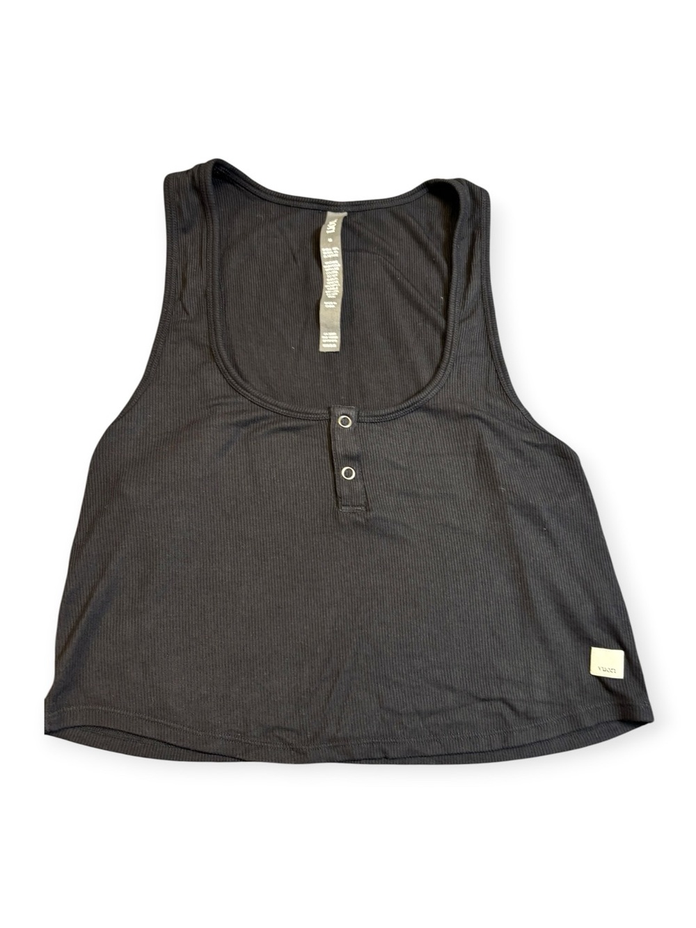 Vuori Cove Crop Henley Tank Top Black Ribbed Yoga Athleisure Medium VW1019